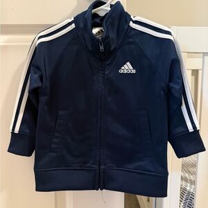 adidas Kids Navy Blue Track Jacket with White Stripes